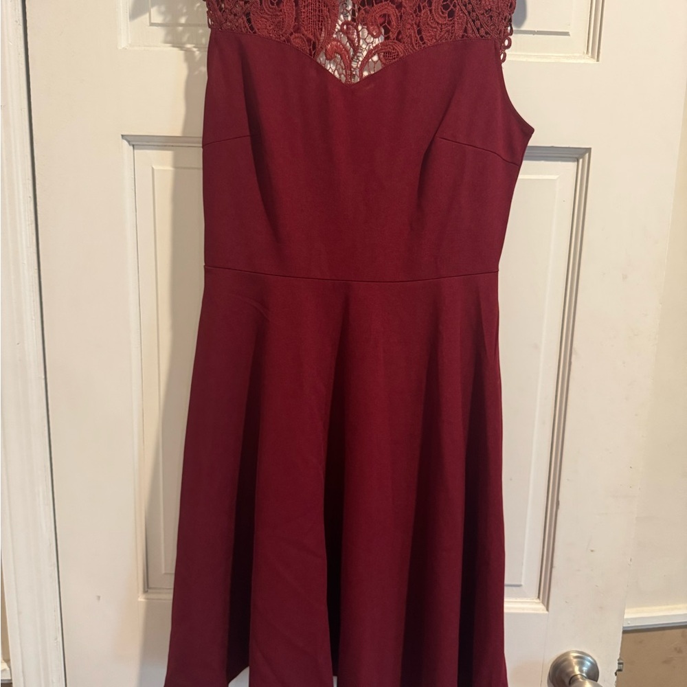 JJs House Burgundy Lace Mini Dress